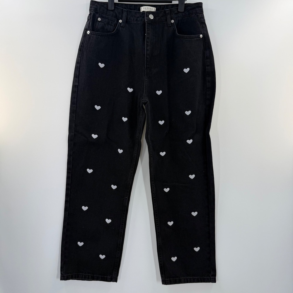 Francesca's Harper Heritage Black Heart Embroidered Straight Leg Jeans 29